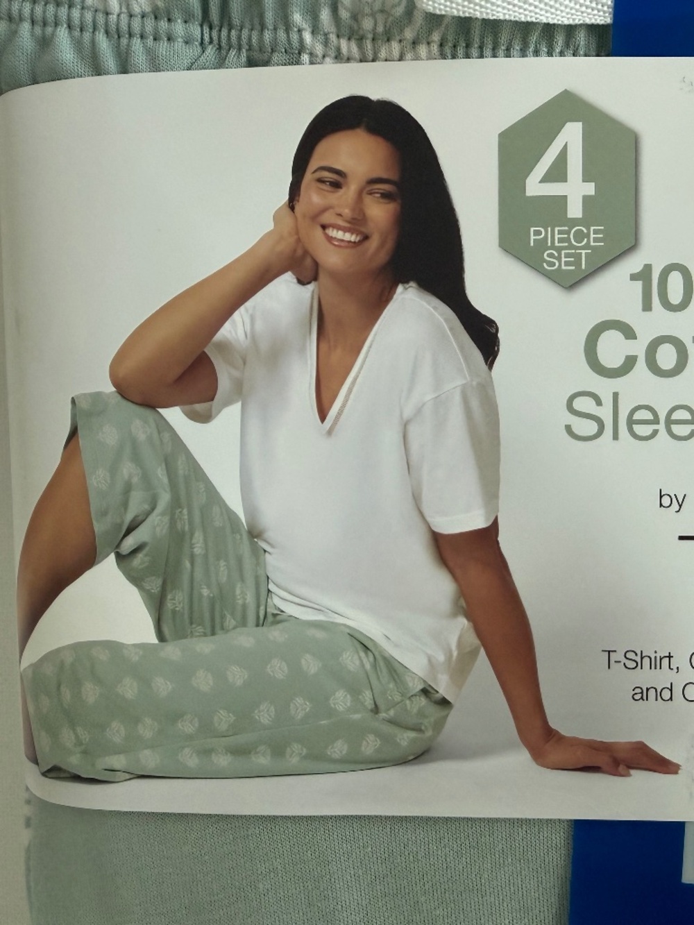 Felina 4 Piece Cotton Sleep Set Sage Green Ivory Pajama Set NWT Size L - Picture 2 of 5